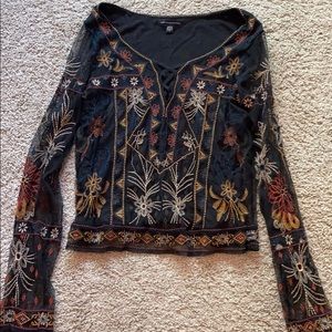 Mesh long sleeve blouse